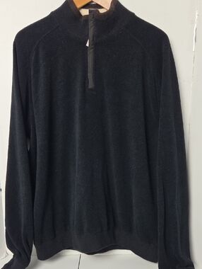 Zegna Sport Men's Black Half-Zip Fleece Pullover Sweater.